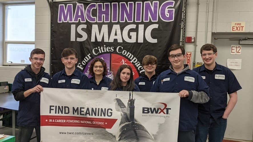 BWXT presented a banner of support for the BHS Machine Technology program.